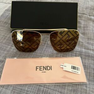 Fendi Gold and Brown Patterned Sunglasses